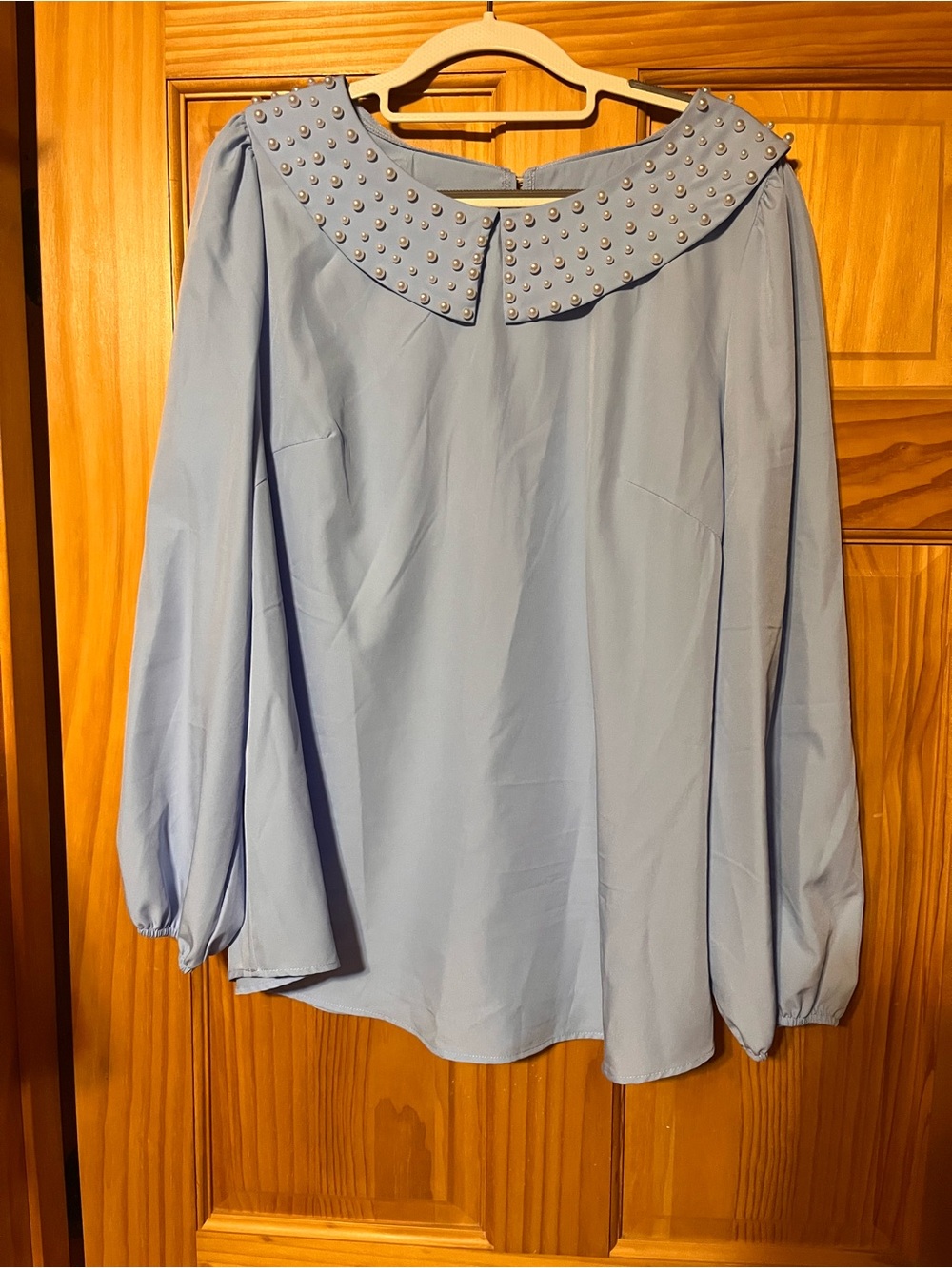 SHEIN Powder Blue Studded Peter Pan Collar Blouse
